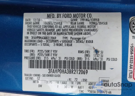 2011 Ford Fusion Se z USA, uszkodzony, nr VIN 3FAHP0HA3BR212069